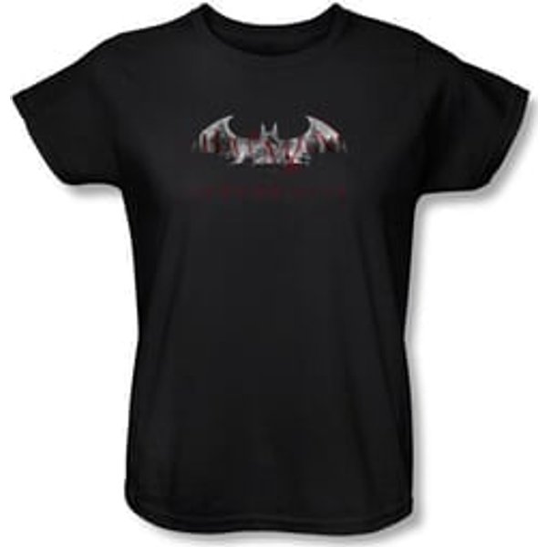 Batman Ladies T-Shirt - Arkham City Bat Fill Black Tee