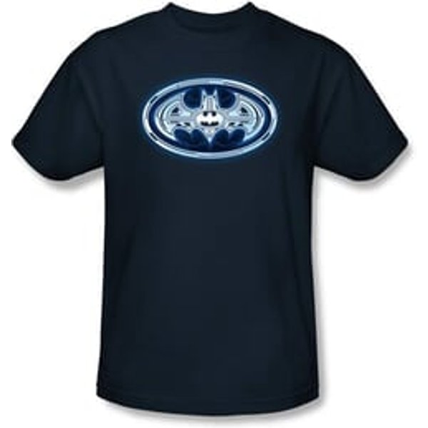 Batman T-Shirt - Cyber Bat Shield Adult Navy Blue Tee