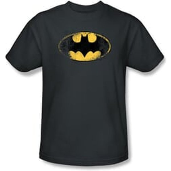 Batman T-Shirt - Destroyed Logo Adult Charcoal Tee