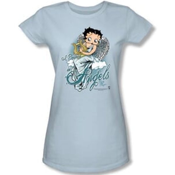 Betty Boop Juniors T-shirt I Believe In Angels Light Blue Tee
