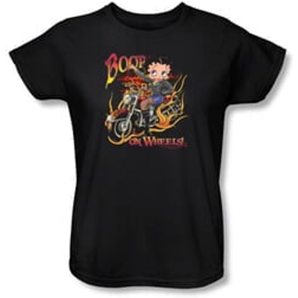 Betty Boop Ladies T-shirt On Wheels Black Tee Shirt