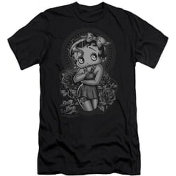 Betty Boop Slim Fit Shirt Fashion Roses Black T-Shirt