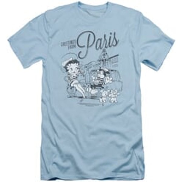 Betty Boop Slim Fit Shirt Greetings From Paris Light Blue T-Shirt