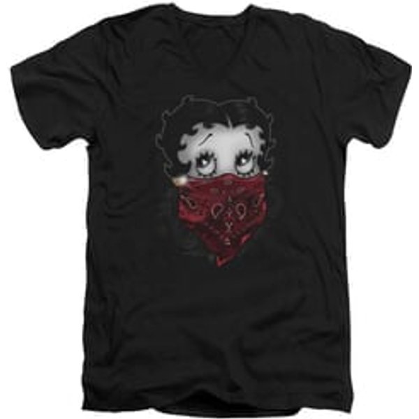 Betty Boop Slim Fit V-Neck Shirt Bandana & Roses Black T-Shirt