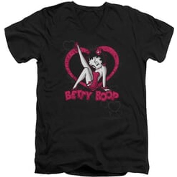 Betty Boop Slim Fit V-Neck Shirt Scrolling Hearts Black T-Shirt