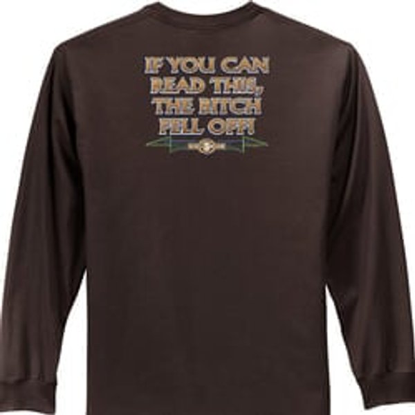 Biker Long Sleeve T-shirt The Bitch Fell Off Adult Brown Shirt