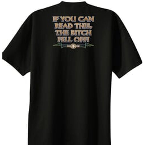 Biker T-shirt If You Can Read This, The Bitch Fell Off Black Tee Shirt