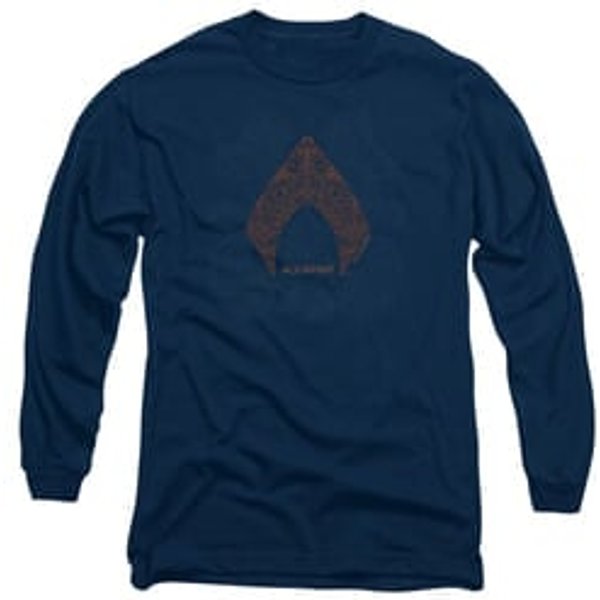 Clearance - Aquaman Paisley Long Sleeve Adult T-Shirt - Navy Blue