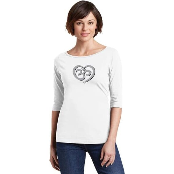 Clearance - Ladies OM HEART Elbow Length Sleeve Tee - white