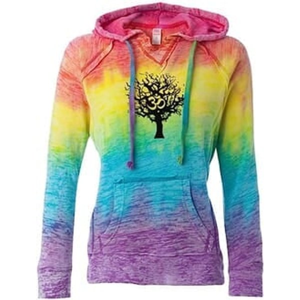 Ladies Tree of Life Burnout Rainbow V Hoodie - Large