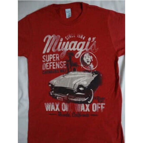 Mens Miyagi's Super Defense Car Wash T-shirt - Heather Red