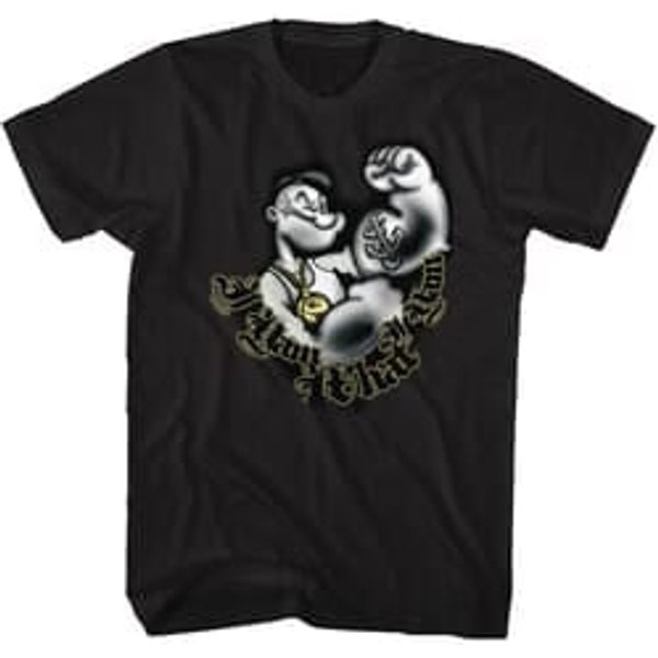 Mens Popeye Cartoon I YAM T-shirt - Black