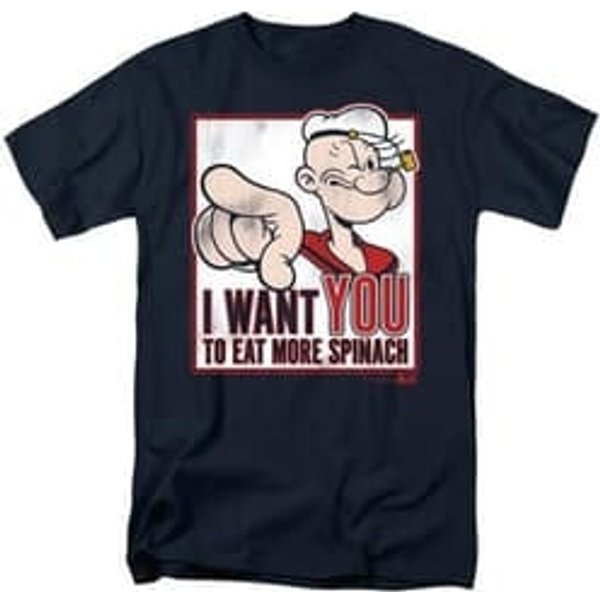 Mens Popeye I WANT YOU T-shirt - Navy Blue