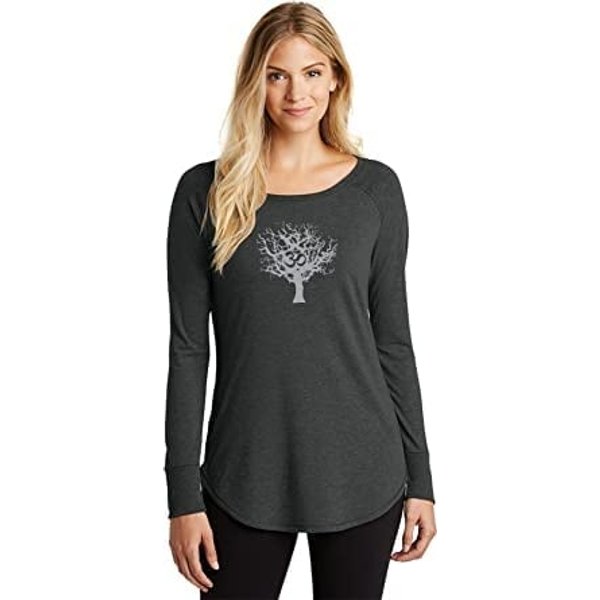 Clearance - Womens Grey Tree of Life Triblend Long Sleeve Tunic Yoga Shirt