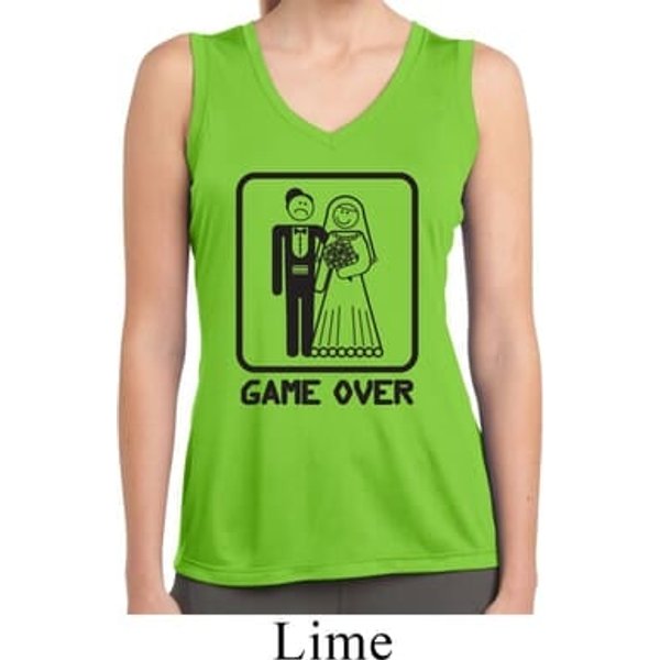 Black Game Over Ladies Sleeveless Moisture Wicking Shirt