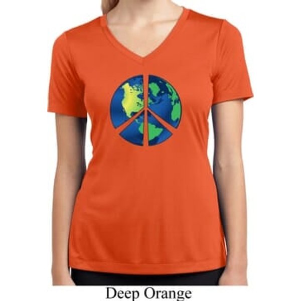 Blue Earth Peace Ladies Moisture Wicking V-neck Shirt