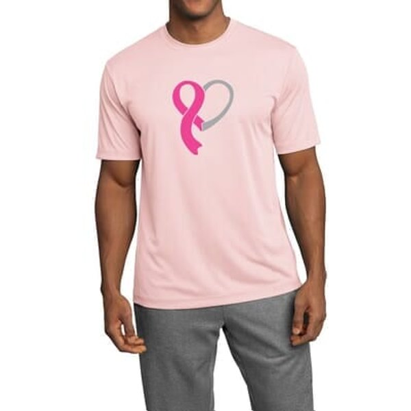 Breast Cancer Awareness Mens Shirt Heart Ribbon Moisture Wicking Tee