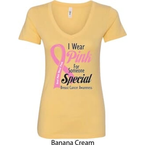 Breast Cancer Awareness Pink For Someone Special Ladies V-Neck Shirt