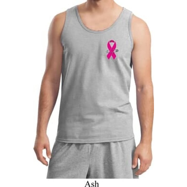 Breast Cancer Awareness Pink Ribbon Pin Pocket Print Mens Tank Top