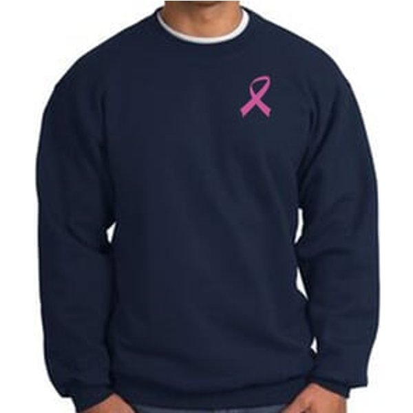 Breast Cancer Awareness Sweatshirt Pink Ribbon Pocket Print - Navy