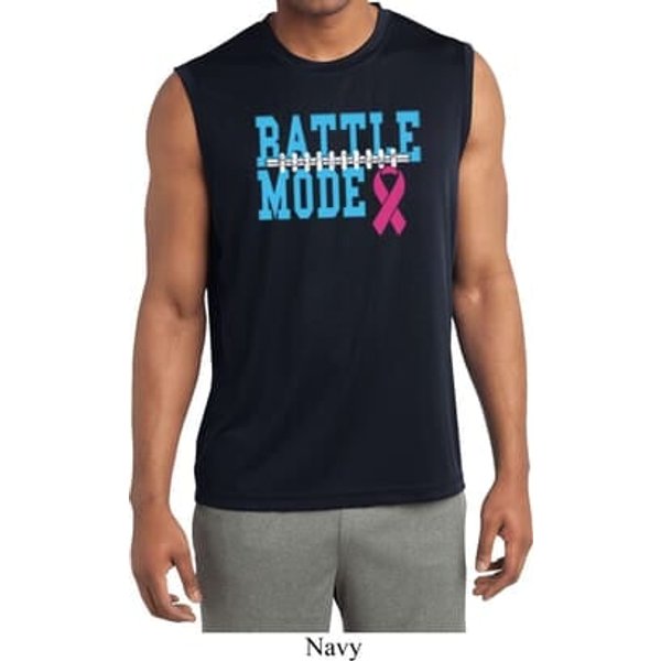 Breast Cancer Battle Mode Mens Sleeveless Moisture Wicking Shirt