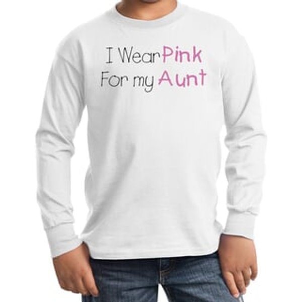 Breast Cancer Kids Long Sleeve T-shirt - I Wear Pink For My Aunt White