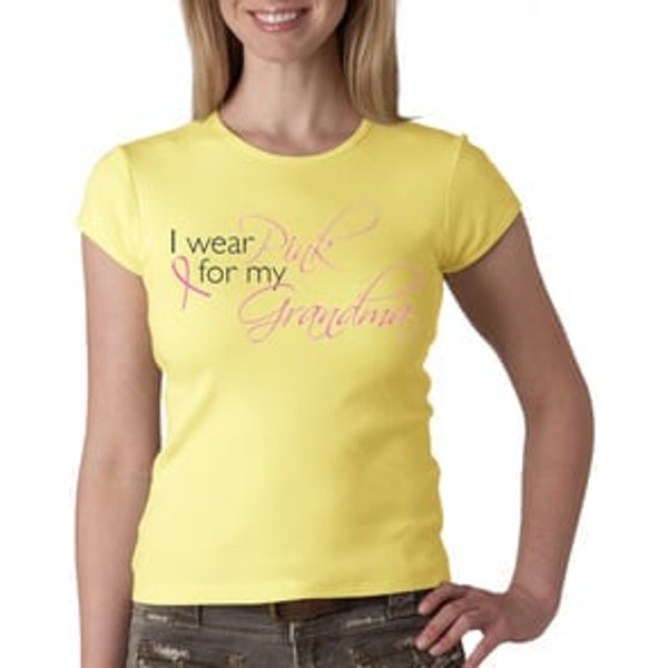 Breast Cancer Ladies Shirt Crewneck I Wear Pink For My Grandma Yellow
