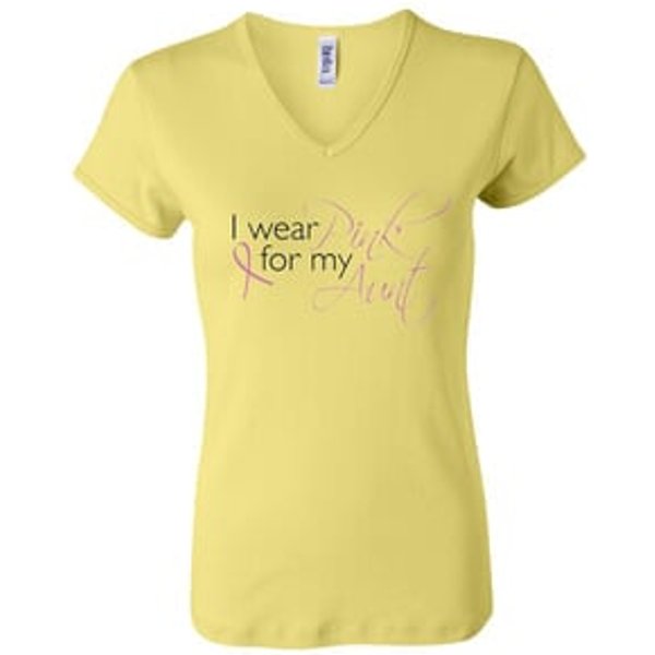 Breast Cancer Ladies Shirt V-neck I Wear Pink For My Aunt Yellow