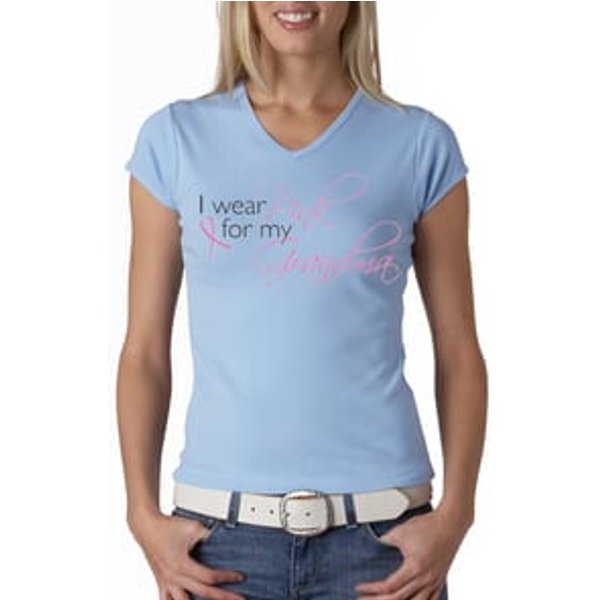 Breast Cancer Ladies Shirt V-neck I Wear Pink For My Grandma Baby Blue