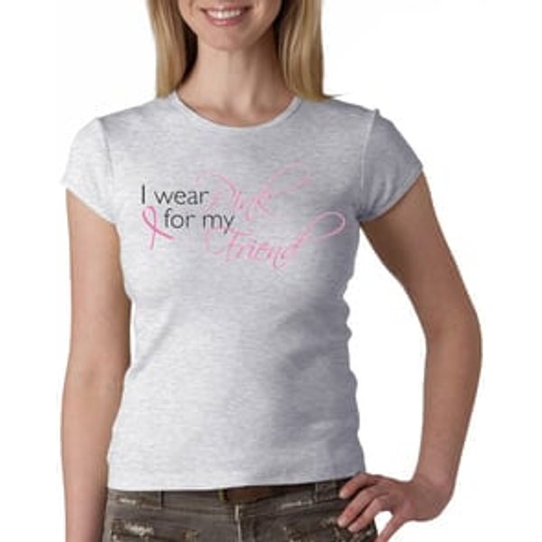 Breast Cancer Ladies T-shirt Crewneck - Pink For My Friend Grey Tee