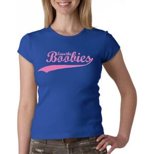 Breast Cancer Ladies T-shirt - Crewneck Save The Boobies Royal Tee