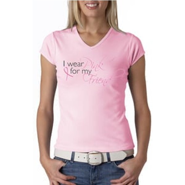 Breast Cancer Ladies T-shirt V-neck I Wear Pink For My Friend Pink Tee