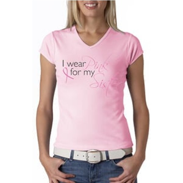Breast Cancer Ladies T-shirt V-neck I Wear Pink For My Sister Pink Tee