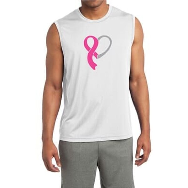 Breast Cancer Mens Shirt Ribbon Heart Sleeveless Moisture Wicking Tee