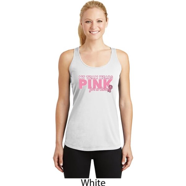 Breast Cancer My Team Wears Pink Ladies Dry Wicking Racerback Tank Top