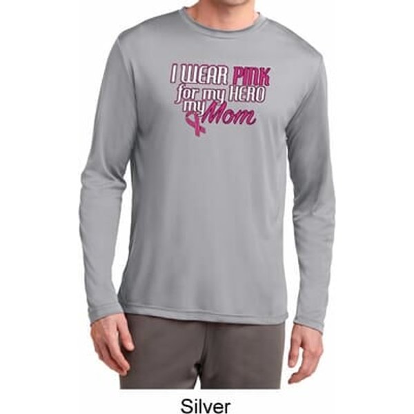 Breast Cancer Pink for My Hero Mens Dry Wicking Long Sleeve Shirt