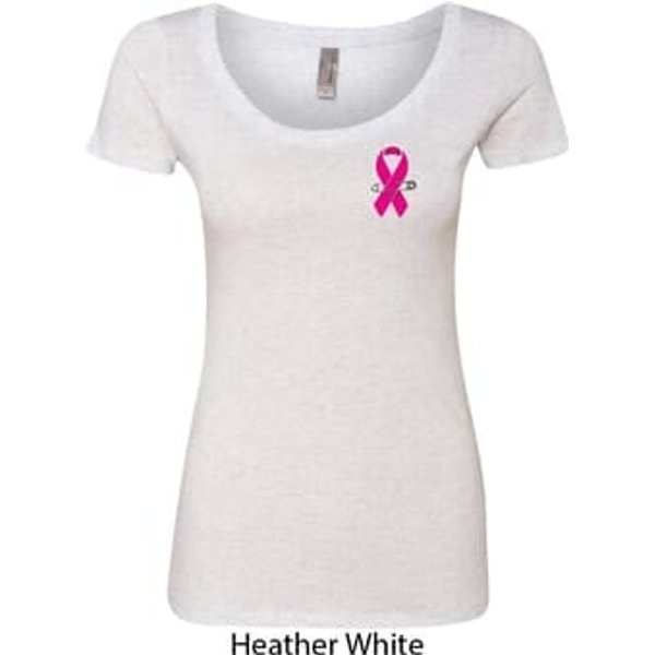 Breast Cancer Pink Ribbon Pin Pocket Print Ladies Scoop Neck Shirt