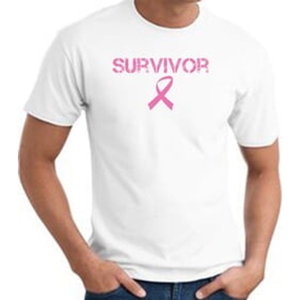 Breast Cancer T-shirt Ribbon Distressed Survivor Adult White Tee Shirt