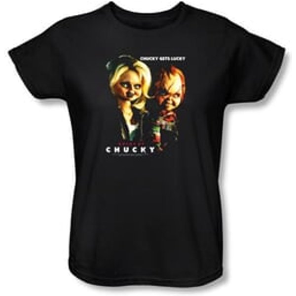 Bride Of Chucky Ladies T-shirt Movie Chucky Gets Lucky Black Tee Shirt