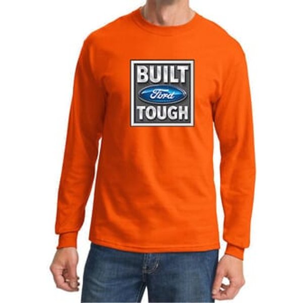 Built Ford Tough Shirt Ford Logo Mens Orange Long Sleeve Tee T-Shirt