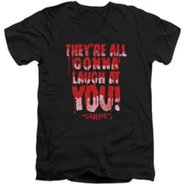 Carrie Slim Fit V-Neck Shirt Laugh At You Black T-Shirt