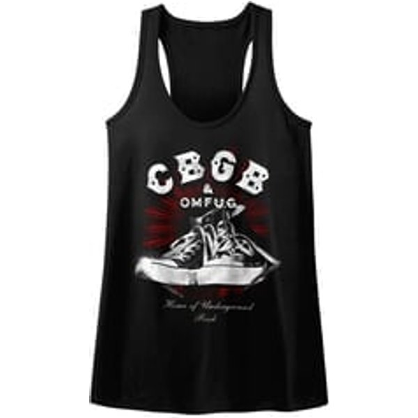 CBGB & OMFUG Juniors Tank Top Chux Black Racerback