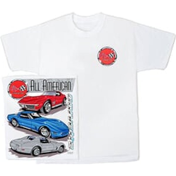 Chevy Corvette T-Shirt - All American Classic Car Adult White Tee