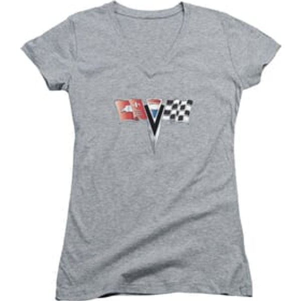 Chevy Juniors V Neck Shirt 2ND Gen Vette Nose Emblem Athletic Heather T-Shirt