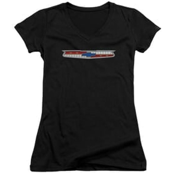 Chevy Juniors V Neck Shirt Chevrolet 56 Bel Air Emblem Black T-Shirt