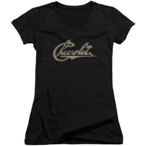 Chevy Juniors V Neck Shirt Script Black T-Shirt