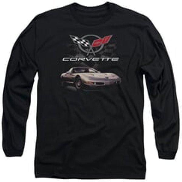 Chevy Long Sleeve Shirt Corvette Checkered Past Black Tee T-Shirt