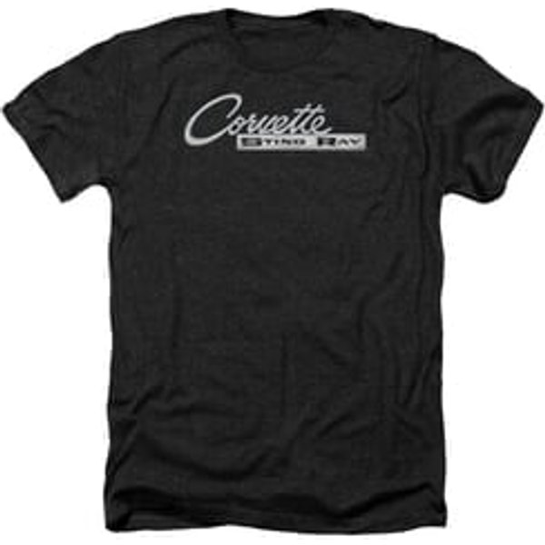 Chevy Shirt Corvette Sting Ray Chrome Logo Heather Black T-Shirt