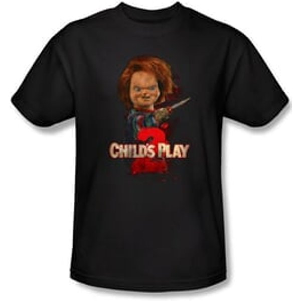 Child's Play 2 T-shirt Movie Here's Chucky Adult Black Tee Shirt
