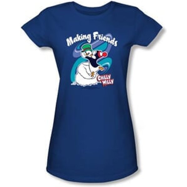 Chilly Willy Juniors T-shirt TV Show Making Friends Royal Blue Shirt
